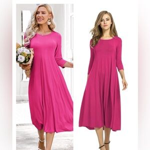 HOTOUCH Women's 3/4 Sleeve A-line and Flare Midi Long Dress